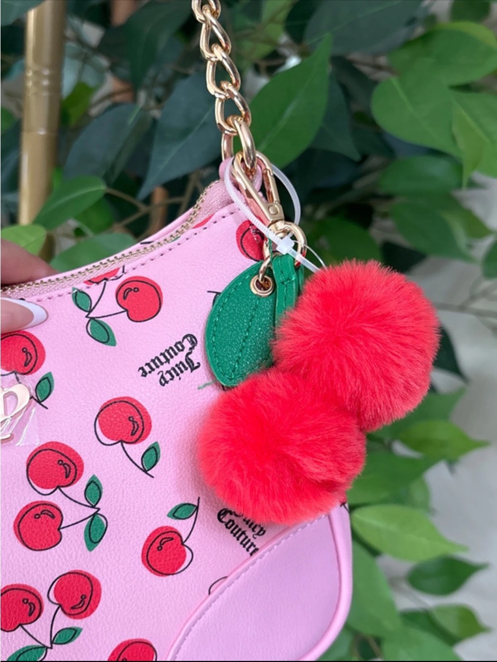Juicy Couture Cherry Girl Pink Cherry Print Shoulder Bag with Pom Pom - Picture 6 of 7